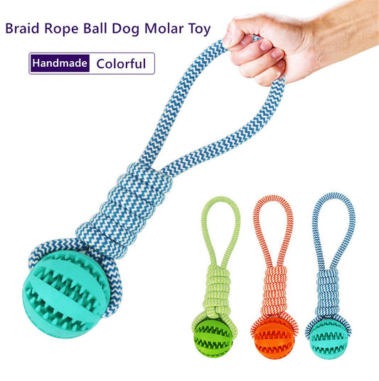KFX-7409213 Interactive Rubber Dog Chew Ball with Rope - Tooth Cleaning Toy for Small to Medium Dogs