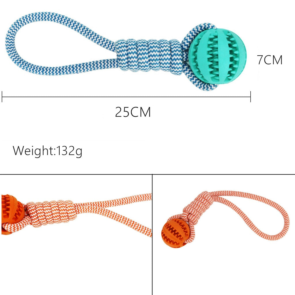 KFX-7409213 Interactive Rubber Dog Chew Ball with Rope - Tooth Cleaning Toy for Small to Medium Dogs