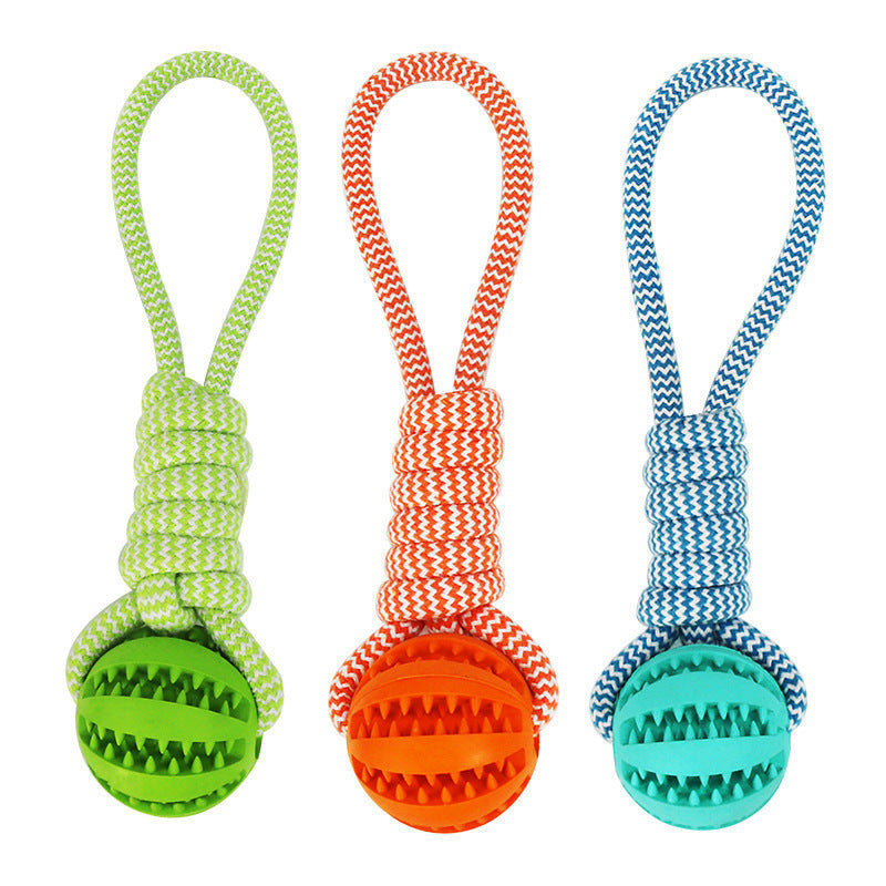 KFX-7409213 Interactive Rubber Dog Chew Ball with Rope - Tooth Cleaning Toy for Small to Medium Dogs