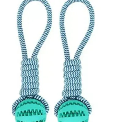 KFX-7409213 Interactive Rubber Dog Chew Ball with Rope - Tooth Cleaning Toy for Small to Medium Dogs