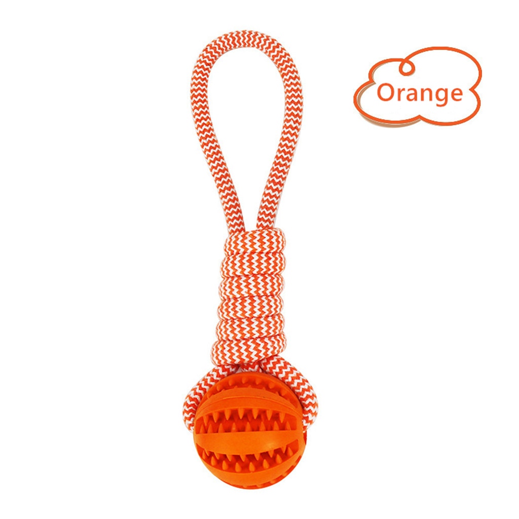 KFX-7409213 Interactive Rubber Dog Chew Ball with Rope - Tooth Cleaning Toy for Small to Medium Dogs