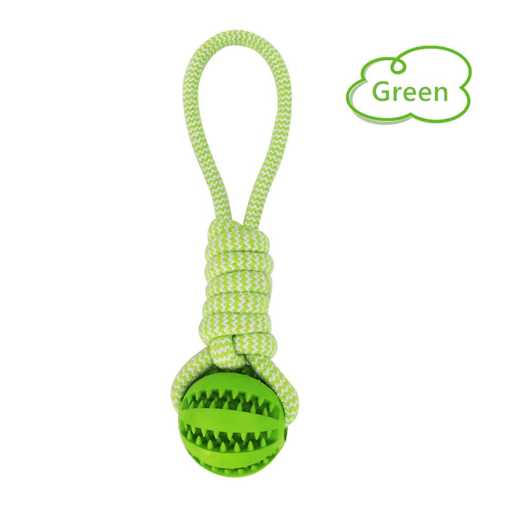 KFX-7409213 Interactive Rubber Dog Chew Ball with Rope - Tooth Cleaning Toy for Small to Medium Dogs