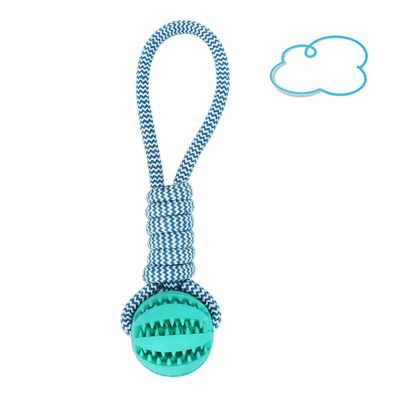 KFX-7409213 Interactive Rubber Dog Chew Ball with Rope - Tooth Cleaning Toy for Small to Medium Dogs