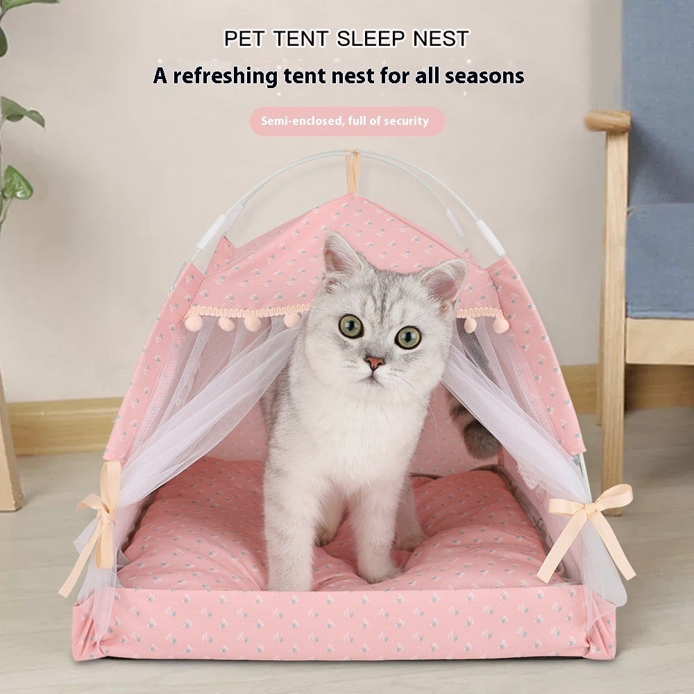 KFX-7410237 Foldable Outdoor Cat Nest Kennel - Summer Semi-Closed Pet Tent with Comfortable Mat