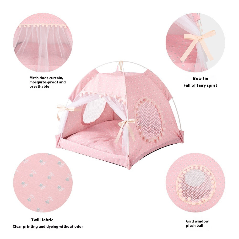 KFX-7410237 Foldable Outdoor Cat Nest Kennel - Summer Semi-Closed Pet Tent with Comfortable Mat