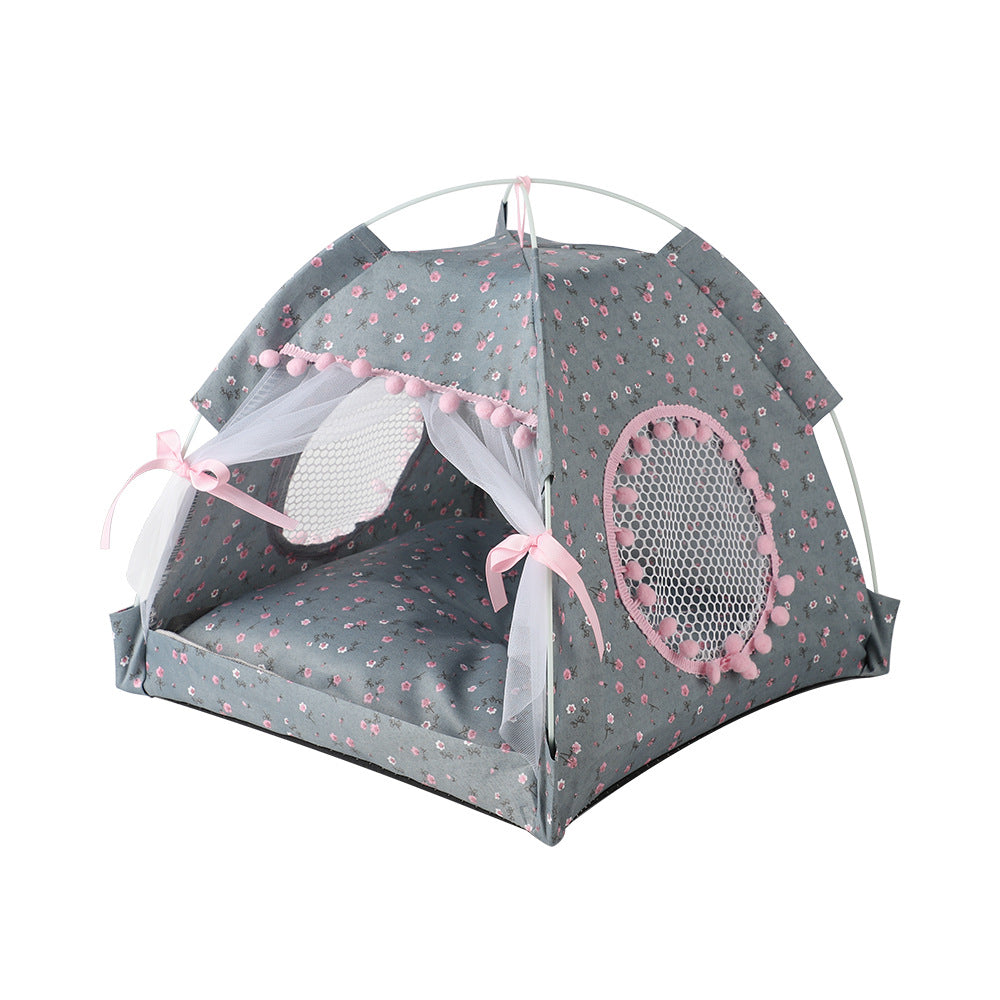 KFX-7410237 Foldable Outdoor Cat Nest Kennel - Summer Semi-Closed Pet Tent with Comfortable Mat