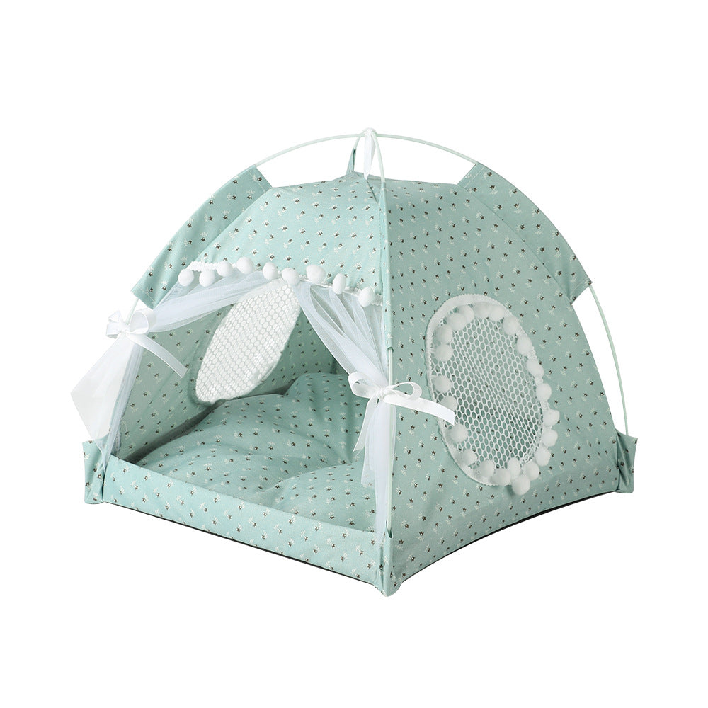 KFX-7410237 Foldable Outdoor Cat Nest Kennel - Summer Semi-Closed Pet Tent with Comfortable Mat