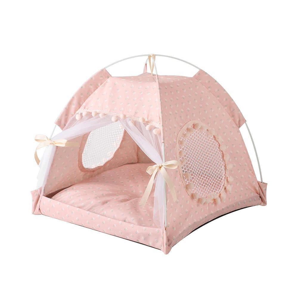 KFX-7410237 Foldable Outdoor Cat Nest Kennel - Summer Semi-Closed Pet Tent with Comfortable Mat