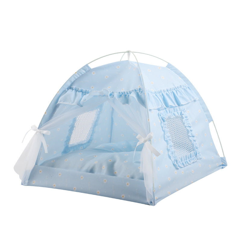KFX-7410237 Foldable Outdoor Cat Nest Kennel - Summer Semi-Closed Pet Tent with Comfortable Mat