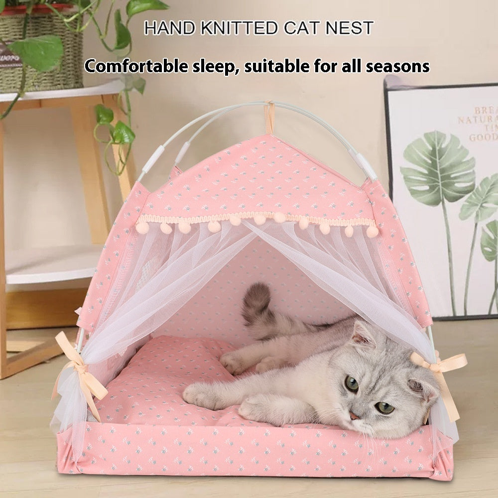 KFX-7410237 Foldable Outdoor Cat Nest Kennel - Summer Semi-Closed Pet Tent with Comfortable Mat