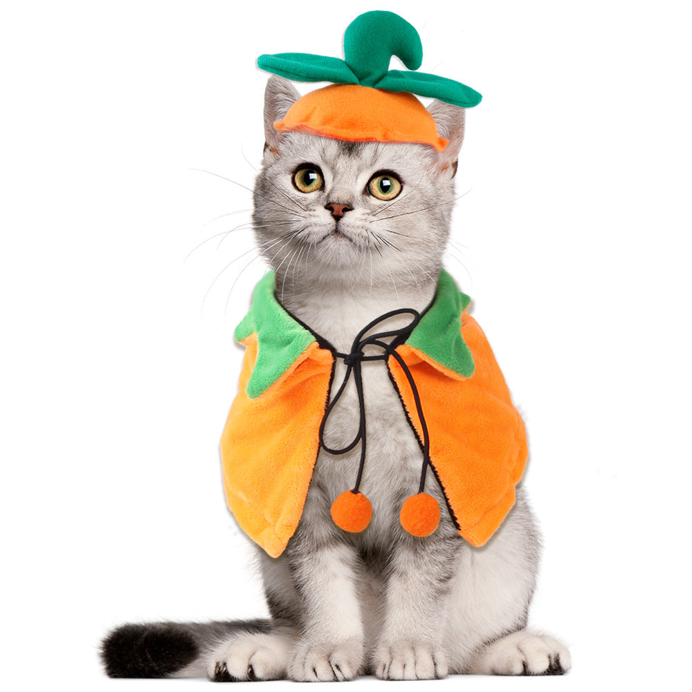 KFX-7410749 Double-sided Pumpkin Cloak and Hat for Dogs and Cats - Plush Halloween Costume in Sizes S, M, L