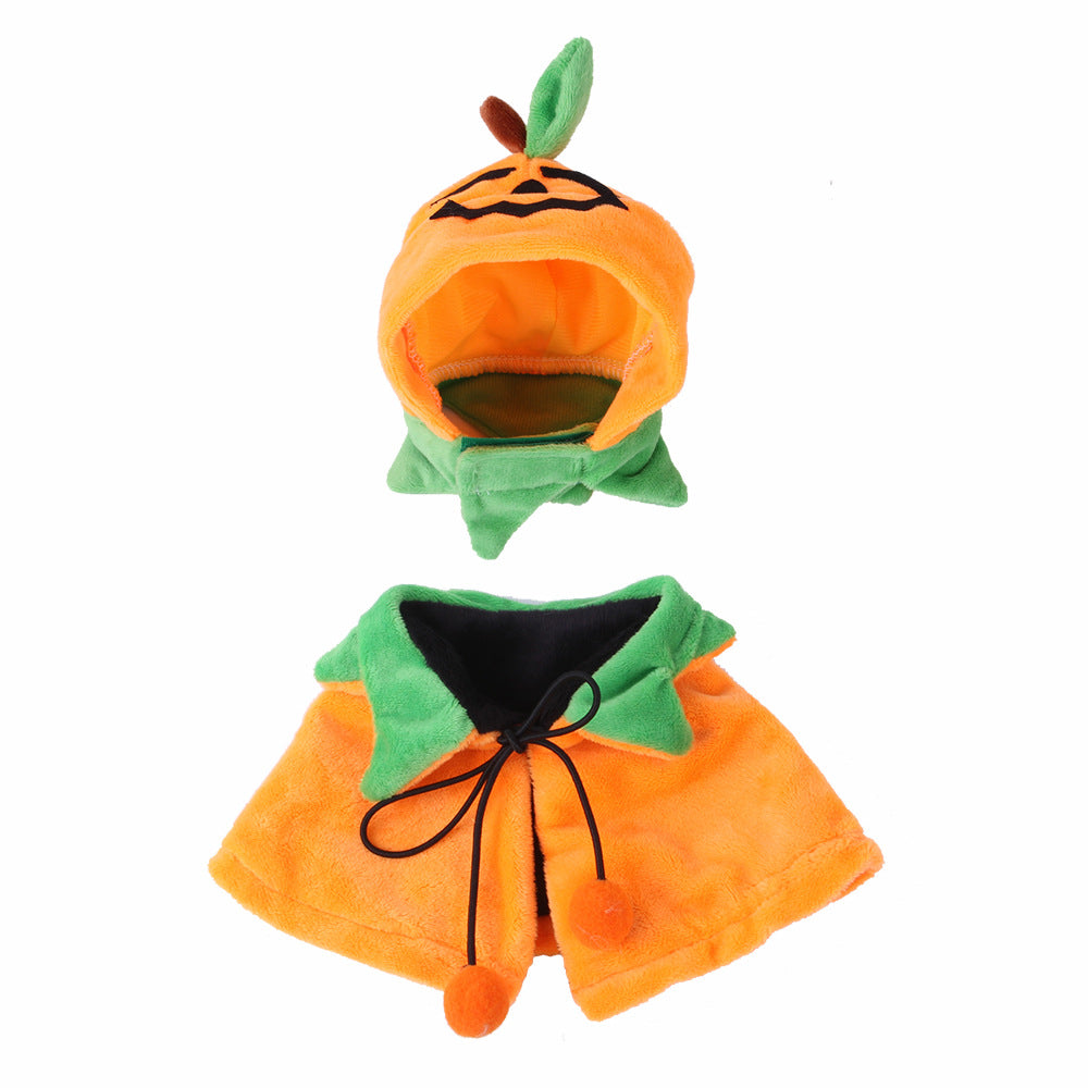 KFX-7410749 Double-sided Pumpkin Cloak and Hat for Dogs and Cats - Plush Halloween Costume in Sizes S, M, L