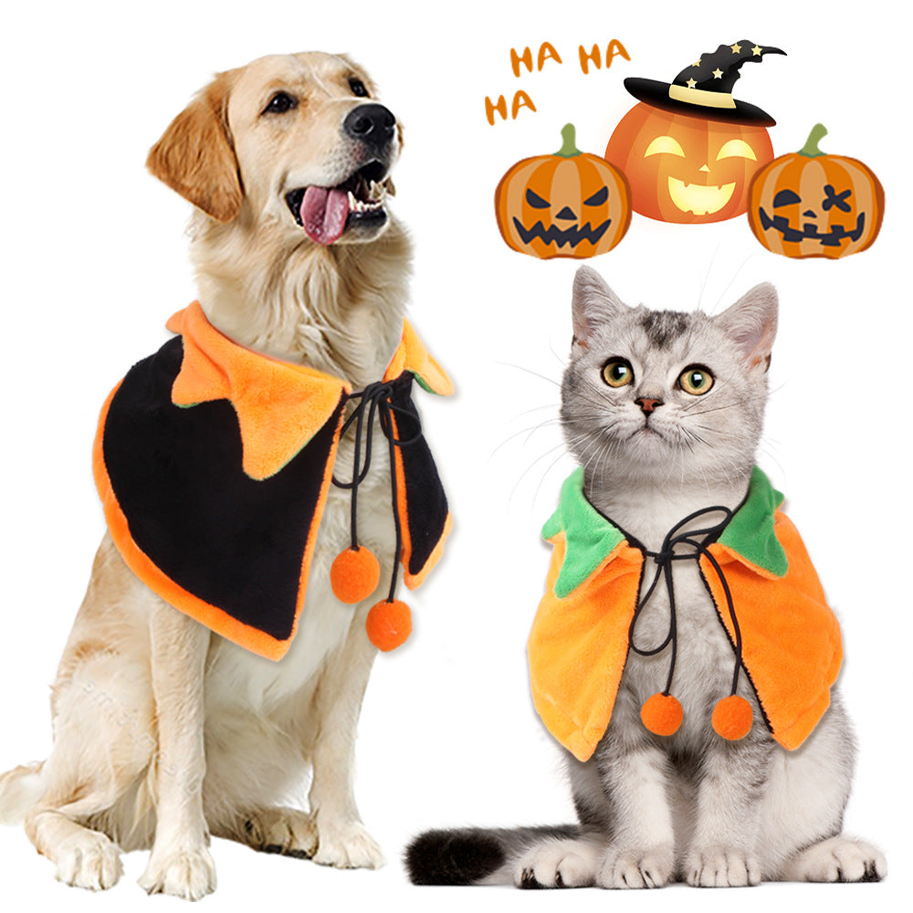 KFX-7410749 Double-sided Pumpkin Cloak and Hat for Dogs and Cats - Plush Halloween Costume in Sizes S, M, L