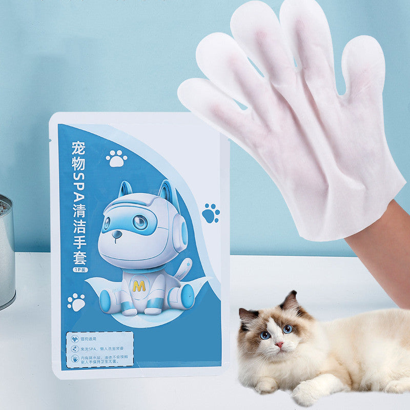 KFX-7412157 Pet Bathing-Free Cleaning Gloves for Cats and Dogs - Gentle Formula with Aloe Vera and Coconut Oil
