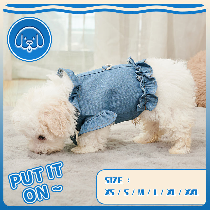 KFX-7413821 Stylish Denim Harness Vest for Small and Medium Dogs - Fashionable Jean Outfit for Puppies and Chihuahuas