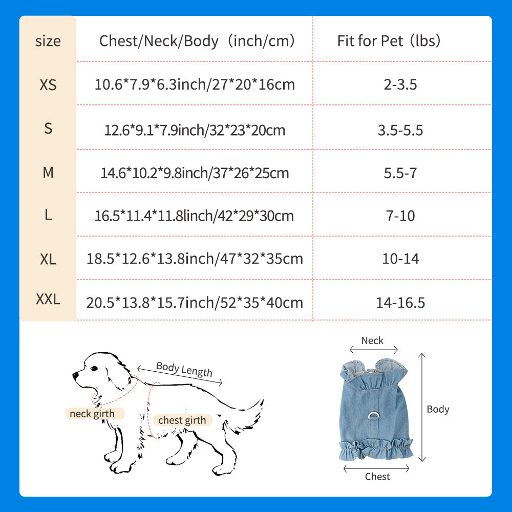 KFX-7413821 Stylish Denim Harness Vest for Small and Medium Dogs - Fashionable Jean Outfit for Puppies and Chihuahuas