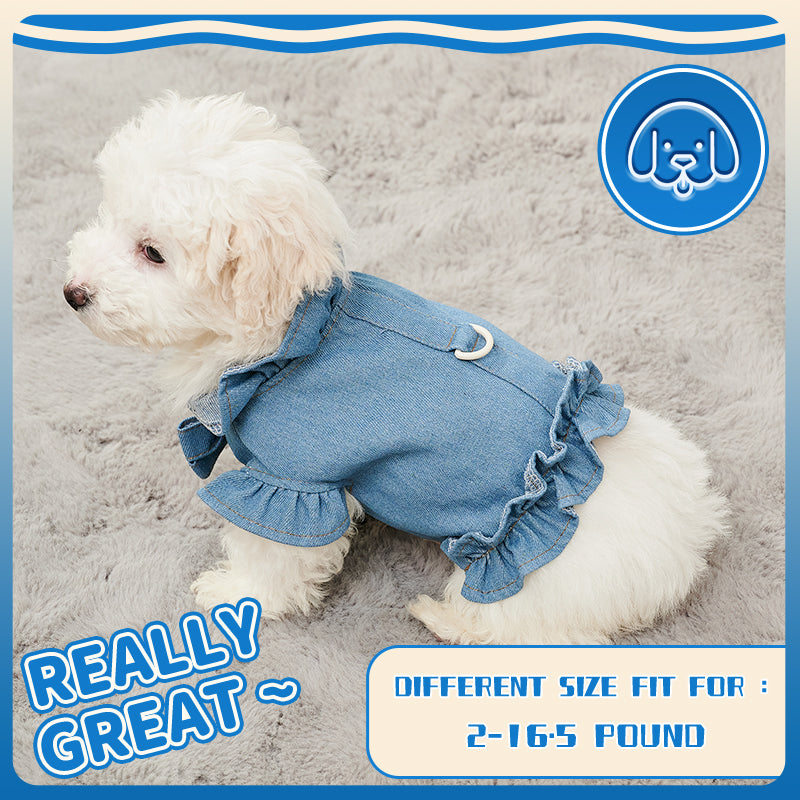 KFX-7413821 Stylish Denim Harness Vest for Small and Medium Dogs - Fashionable Jean Outfit for Puppies and Chihuahuas