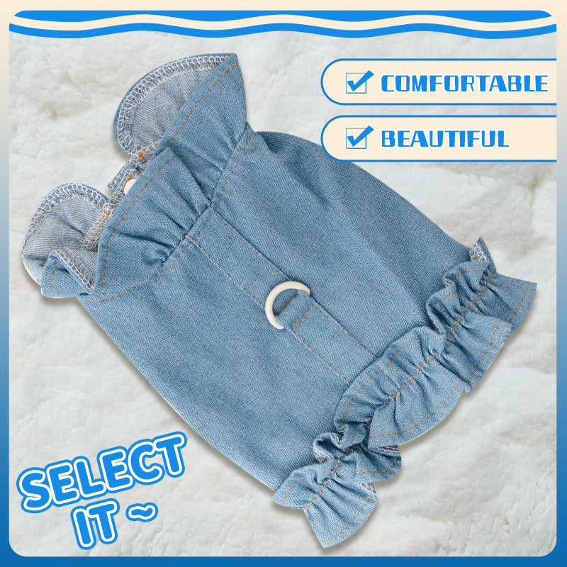 KFX-7413821 Stylish Denim Harness Vest for Small and Medium Dogs - Fashionable Jean Outfit for Puppies and Chihuahuas