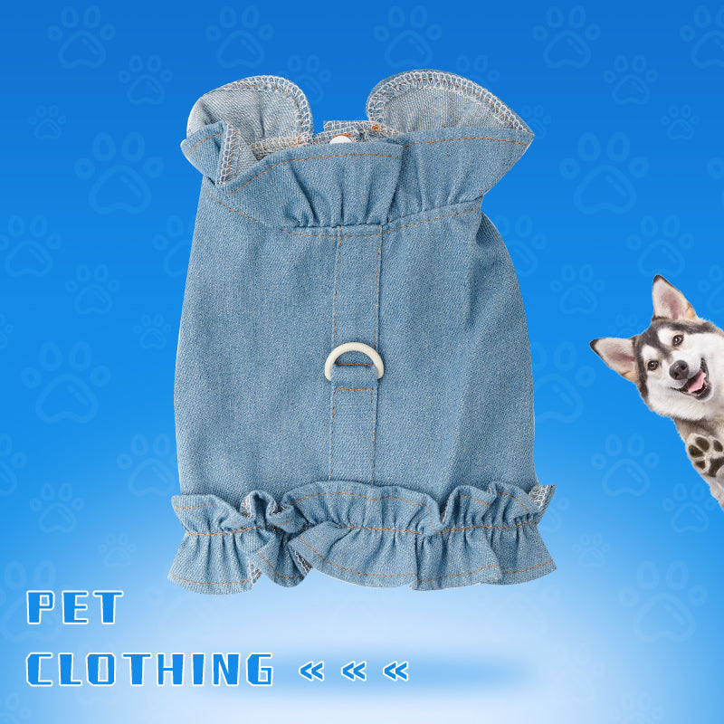KFX-7413821 Stylish Denim Harness Vest for Small and Medium Dogs - Fashionable Jean Outfit for Puppies and Chihuahuas