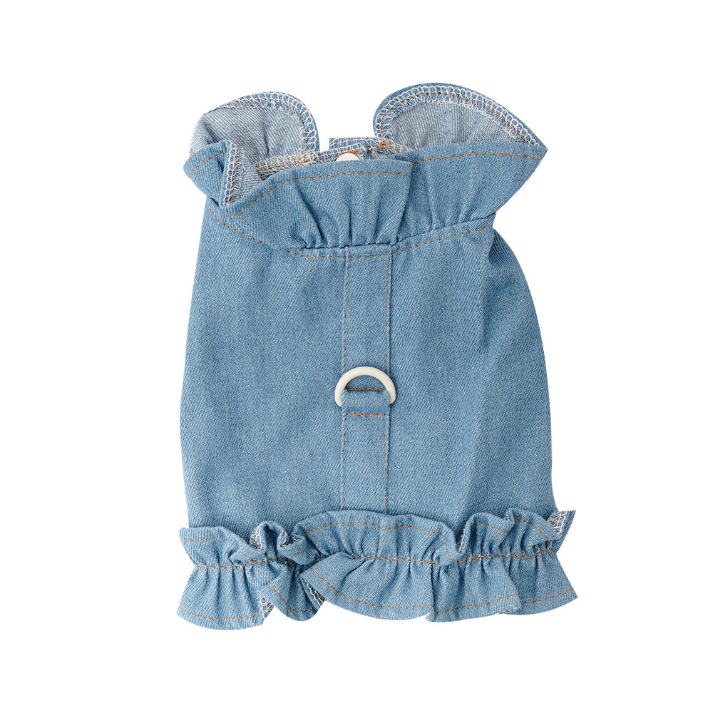 KFX-7413821 Stylish Denim Harness Vest for Small and Medium Dogs - Fashionable Jean Outfit for Puppies and Chihuahuas