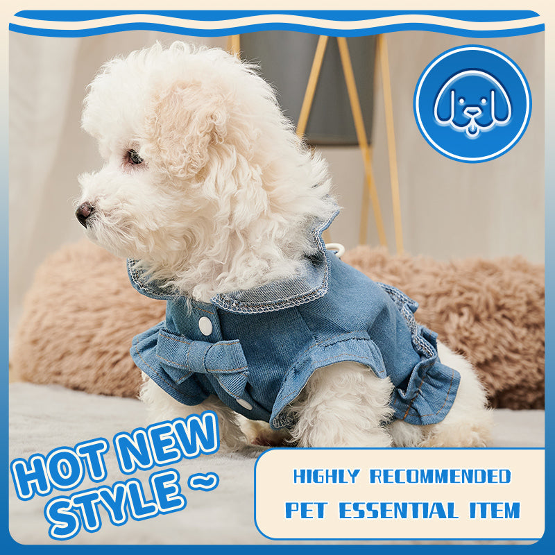 KFX-7413821 Stylish Denim Harness Vest for Small and Medium Dogs - Fashionable Jean Outfit for Puppies and Chihuahuas