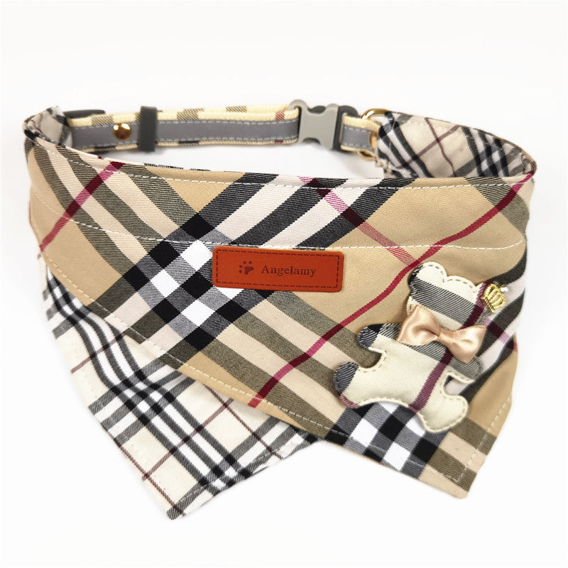 KFX-7413949 Plaid Cotton Triangle Towel for Pets - Four Seasons Use, Multiple Sizes Available