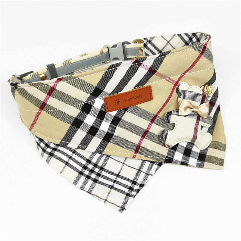 KFX-7413949 Plaid Cotton Triangle Towel for Pets - Four Seasons Use, Multiple Sizes Available
