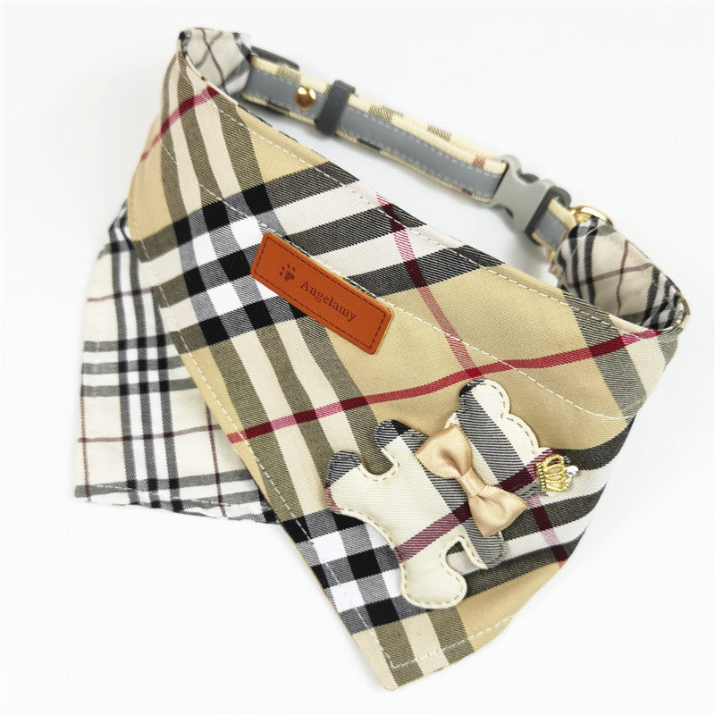 KFX-7413949 Plaid Cotton Triangle Towel for Pets - Four Seasons Use, Multiple Sizes Available