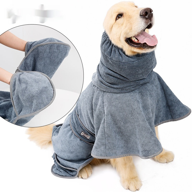 KFX-7414205 Quick-Drying Gray Cotton Dog Bath Towel - Strong Water-Absorbing Pet Bathrobe in M, L, XL