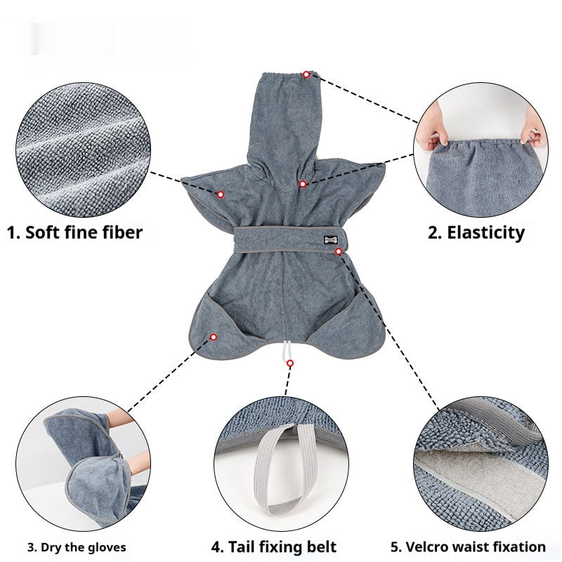 KFX-7414205 Quick-Drying Gray Cotton Dog Bath Towel - Strong Water-Absorbing Pet Bathrobe in M, L, XL