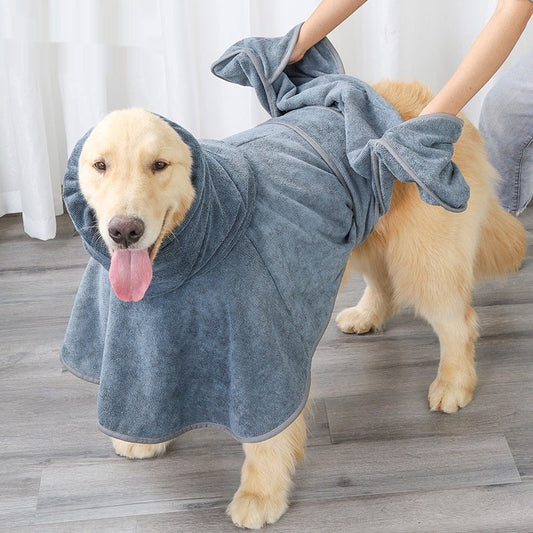 KFX-7414205 Quick-Drying Gray Cotton Dog Bath Towel - Strong Water-Absorbing Pet Bathrobe in M, L, XL