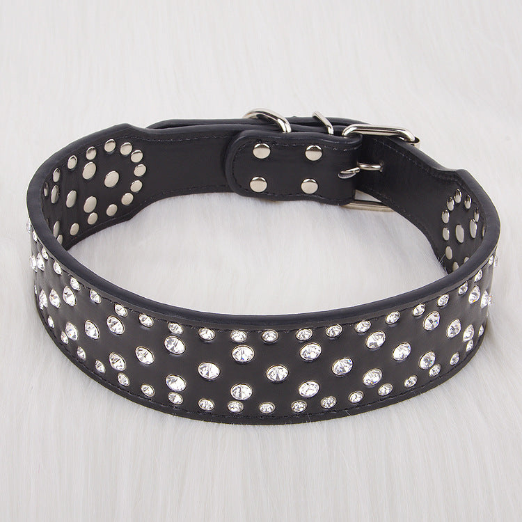 KFX-7414333 Elegant Rhinestone Leather Dog Collar for Small, Medium, and Large Dogs in Black, White, Red, and Pink