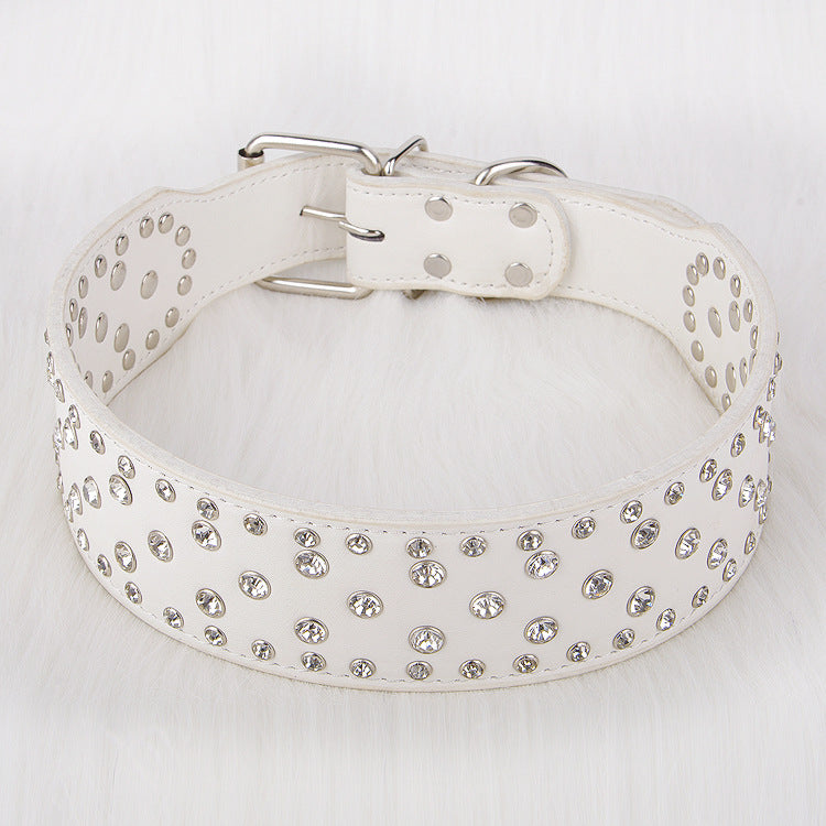 KFX-7414333 Elegant Rhinestone Leather Dog Collar for Small, Medium, and Large Dogs in Black, White, Red, and Pink