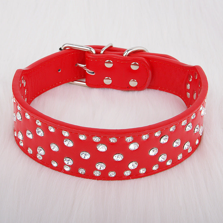 KFX-7414333 Elegant Rhinestone Leather Dog Collar for Small, Medium, and Large Dogs in Black, White, Red, and Pink