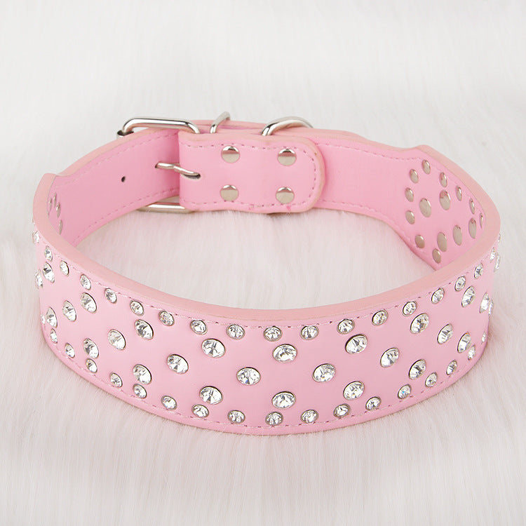 KFX-7414333 Elegant Rhinestone Leather Dog Collar for Small, Medium, and Large Dogs in Black, White, Red, and Pink
