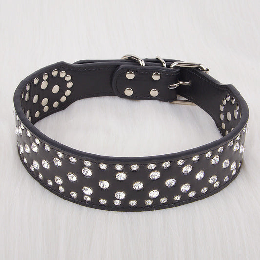 KFX-7414333 Elegant Rhinestone Leather Dog Collar for Small, Medium, and Large Dogs in Black, White, Red, and Pink