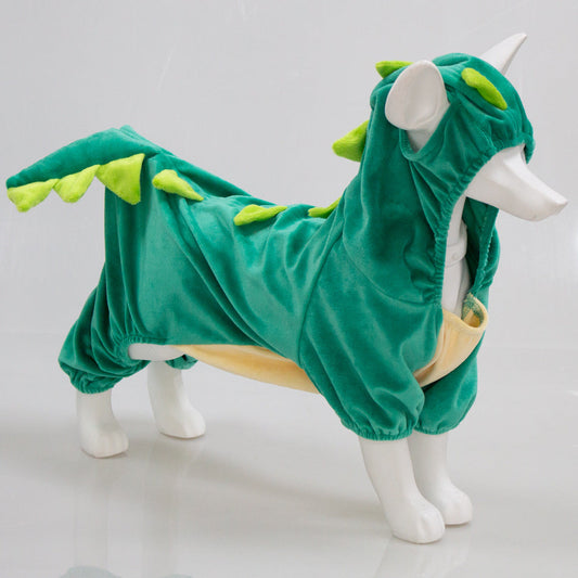 KFX-7414717 Dinosaur Transformation Costume for Dogs - Cute Cartoon Pet Outfit in Green and Pink