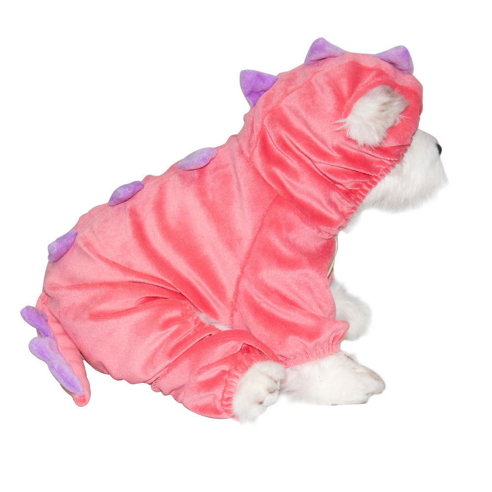KFX-7414717 Dinosaur Transformation Costume for Dogs - Cute Cartoon Pet Outfit in Green and Pink