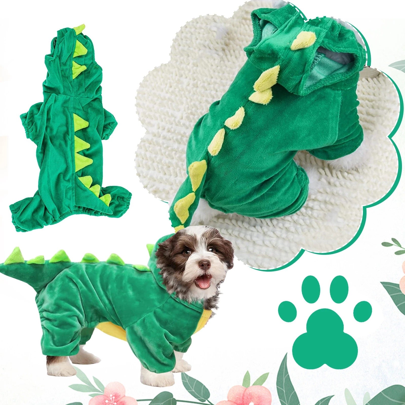 KFX-7414717 Dinosaur Transformation Costume for Dogs - Cute Cartoon Pet Outfit in Green and Pink