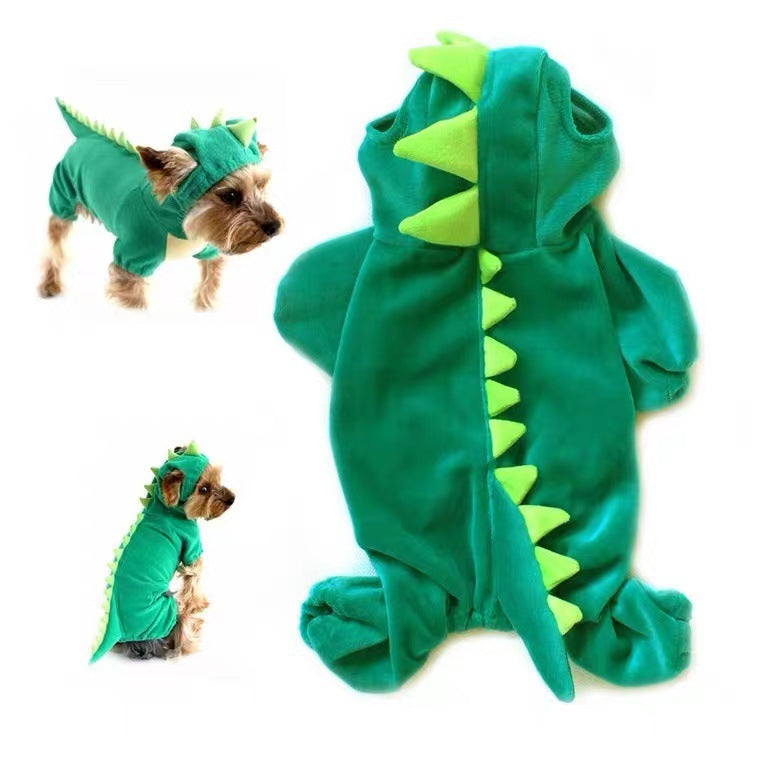 KFX-7414717 Dinosaur Transformation Costume for Dogs - Cute Cartoon Pet Outfit in Green and Pink