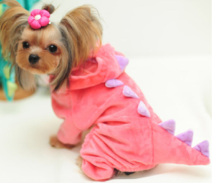 KFX-7414717 Dinosaur Transformation Costume for Dogs - Cute Cartoon Pet Outfit in Green and Pink