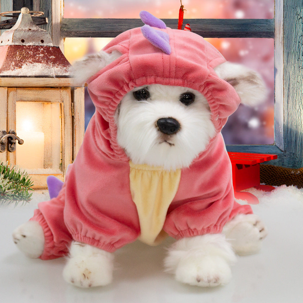 KFX-7414717 Dinosaur Transformation Costume for Dogs - Cute Cartoon Pet Outfit in Green and Pink