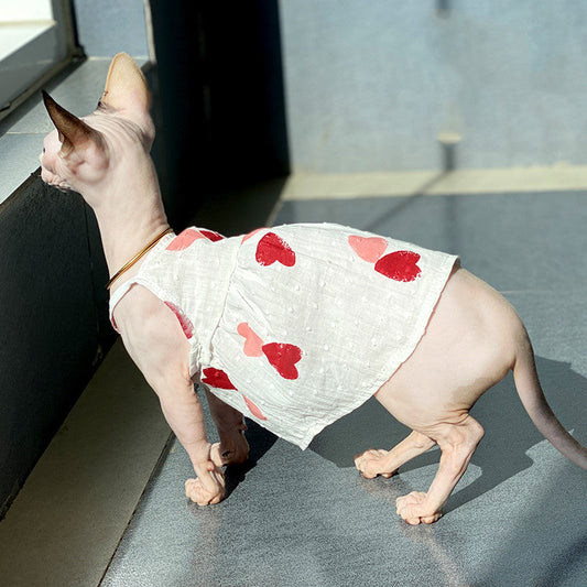 KFX-7416893 Red Peach Heart Skirt Dress for Cats - Stylish Cotton Pet Apparel