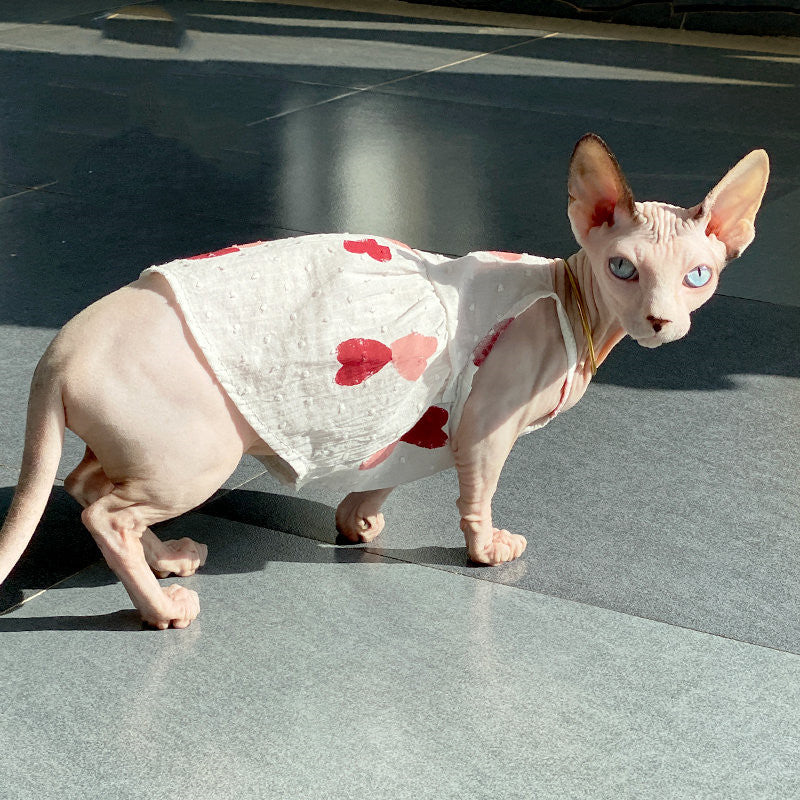KFX-7416893 Red Peach Heart Skirt Dress for Cats - Stylish Cotton Pet Apparel