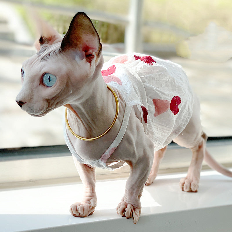 KFX-7416893 Red Peach Heart Skirt Dress for Cats - Stylish Cotton Pet Apparel