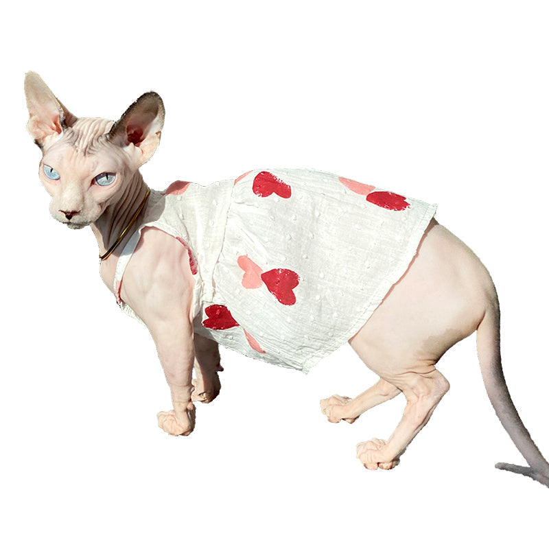 KFX-7416893 Red Peach Heart Skirt Dress for Cats - Stylish Cotton Pet Apparel