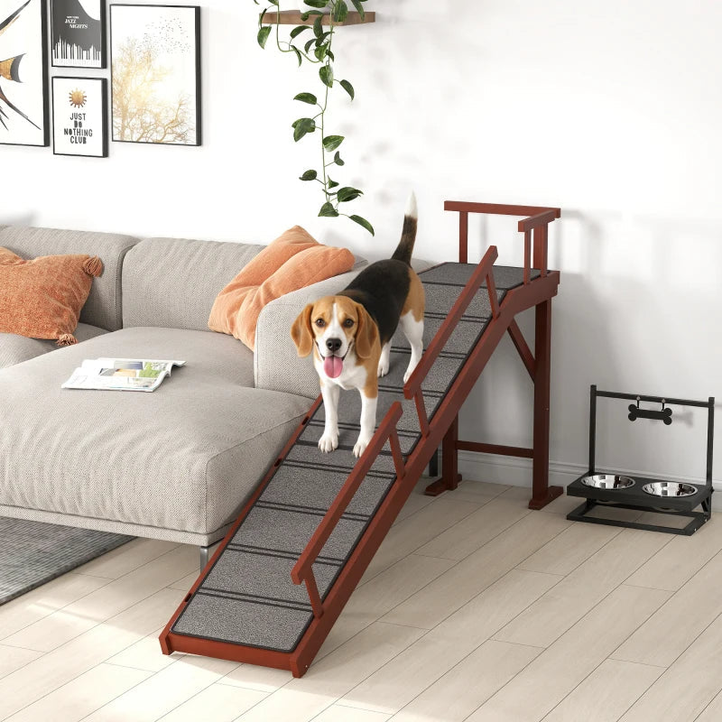 KFX-7417789 Wooden Pet Ramp with Removable Guardrails and Non-Slip Surface for Easy Access to Furniture