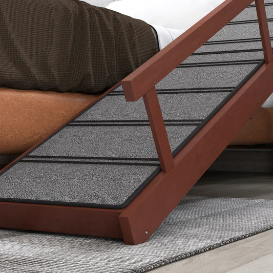 KFX-7417789 Wooden Pet Ramp with Removable Guardrails and Non-Slip Surface for Easy Access to Furniture