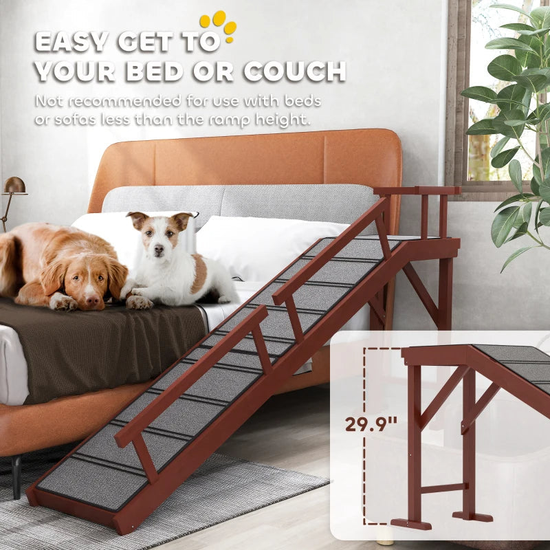 KFX-7417789 Wooden Pet Ramp with Removable Guardrails and Non-Slip Surface for Easy Access to Furniture