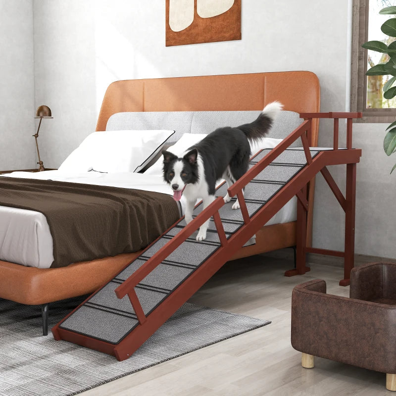 KFX-7417789 Wooden Pet Ramp with Removable Guardrails and Non-Slip Surface for Easy Access to Furniture